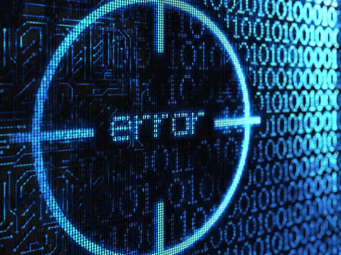 Blue digital target symbol highlighting the word ‘error.'